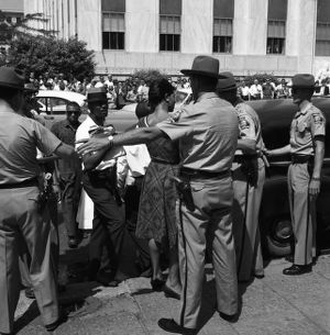 Police officers directing peaceful civil rights marchers, Georgia State Capitol, Atlanta, Georgia, May 17, 1960.