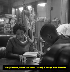 Two African Americans during a sit-in at segregated Atlanta Union Station, Atlanta, Georgia, March 15, 1960.