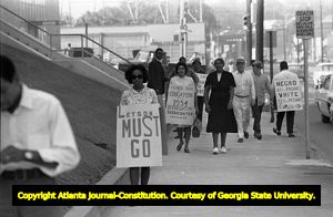 African American picketers outside of the Atlanta Public Schools building, Atlanta, Georgia, September 19, 1967.