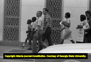 Civil rights demonstrators on Forsyth Street, Atlanta, Georgia, July 1963.