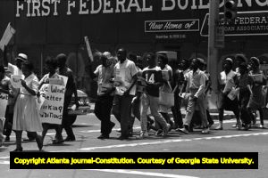 Civil rights demonstrators on Forsyth Street, Atlanta, Georgia, July 1963.
