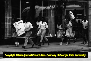 Civil rights demonstrators on Forsyth Street, Atlanta, Georgia, July 1963.