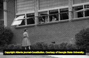 Northside High School (later North Atlanta High School) on the first day of its racial integration, Atlanta, Georgia, August 30, 1961.