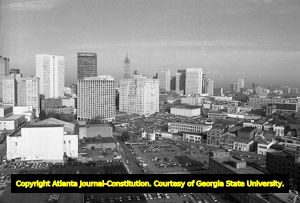 Downtown Atlanta, looking northwest from Grady Hospital, Georgia, January 31, 1974.