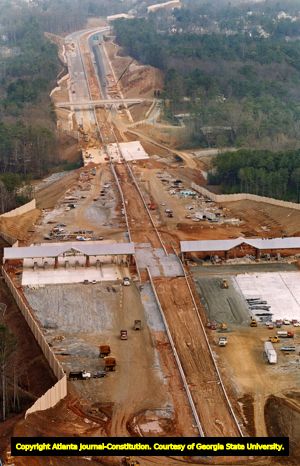 Construction of the Georgia 400 toll plaza, looking north, Atlanta, Georgia, January 29, 1992.