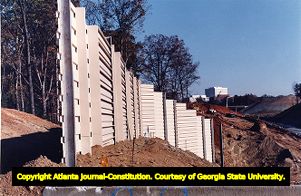 Sound barriers under construction along Georgia 400, Atlanta, Georgia, November 11, 1991.