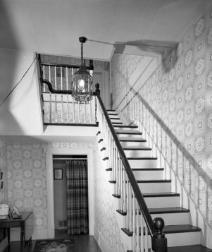 Rebel House mansion (formerly the Rutlidge Home plantation) interior staircase, LaGrange, Georgia, January 27, 1959.
