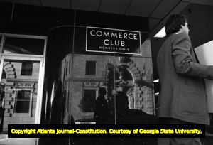 Lawyers protesting against the legal establishment's endorsement of Herman Talmadge, Commerce Club, Atlanta, Georgia, March 6, 1980.