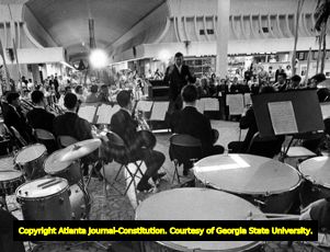 Georgia State College Brass Ensemble plays at art festival, Atlanta, Georgia, April 18, 1968.