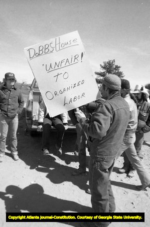 International Brotherhood of Electrical Workers picketing the Dobbs-Paschal Midfield Corporation at the new Hartsfield Atlanta International Airport, Atlanta, Georgia, March 11, 1980.