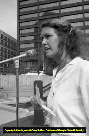 Speaker at a pro-choice rally, Woodruff Park, Atlanta, Georgia, August 23, 1980.
