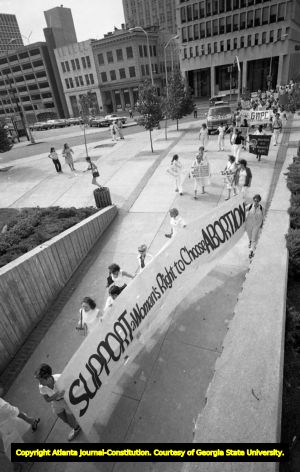 Pro-choice marchers rallying in Woodruff Park, Atlanta, Georgia, August 23, 1980.