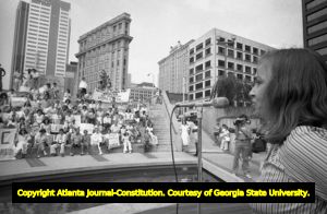 Speaker at a pro-choice rally, Woodruff Park, Atlanta, Georgia, August 23, 1980.