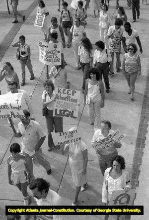 Pro-choice marchers rallying in Woodruff Park, Atlanta, Georgia, August 23, 1980.