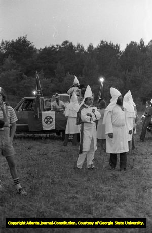 Member of the Knights of the Ku Klux Klan at a KKK rally in Buchanan, Georgia, June 20, 1981.