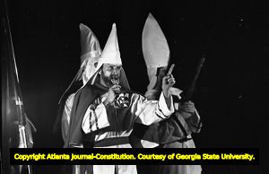 Ku Klux Klan member speaking at a KKK rally in Buchanan, Georgia, June 20, 1981.