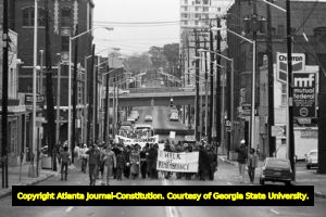 Ebenezer Baptist Church protest following the acquittal of the Greensboro massacre killers, Atlanta, Georgia, November 19, 1980.