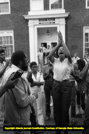 African American protest rally in front of city hall in Cartersville, Georgia, September 22, 1980.