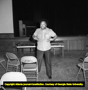 Hosea Williams speaking at the Wheat Street Baptist Church during a MARTA rally, Atlanta, Georgia, August 3, 1980.