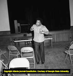 Hosea Williams speaking at the Wheat Street Baptist Church during a MARTA rally, Atlanta, Georgia, August 3, 1980.
