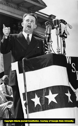 James V. Carmichael speaking during his 1946 campaign for Georgia governor, Georgia, May 1, 1946.