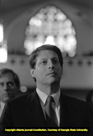 Al Gore visiting Cascade United Methodist Church, Atlanta, Georgia, February 28, 1988.