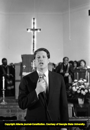 Al Gore speaking at Cascade United Methodist Church, Atlanta, Georgia, February 28, 1988.