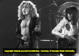 Robert Plant and Jimmy Page of Led Zeppelin performing live, Atlanta, Georgia, 1977.