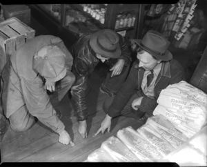 Coin-toss game in the general store, Young Harris, Georgia, January 1947.