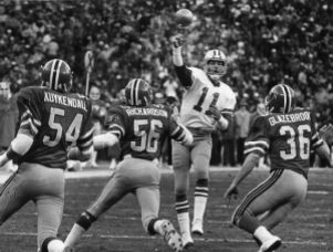 Dallas Cowboys' quarterback Danny White beating the Falcon's blitz during a play-off game, Atlanta, Georgia, January 4, 1981.