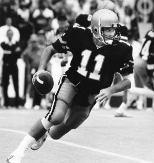 Georgia Tech quarterback John Dewberry scrambling against Clemson, Atlanta, Georgia, September 29, 1984.