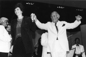 Kitty Dukakis and her father, Harry Ellis Dixon at the Fox Theater during the Democratic National Convention, Atlanta, Georgia, July 20, 1988.