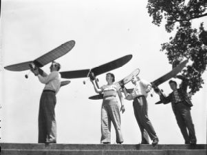 Boys flying a model airplane, Atlanta, Georgia, May 1947.