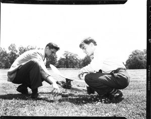 Boys preparing a model airplane, Atlanta, Georgia, May 1947.