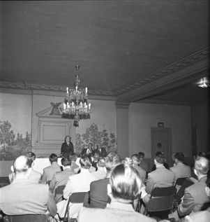 Movie star Mary Pickford giving a speech, Atlanta,Georgia, circa 1940s or 1950s.
