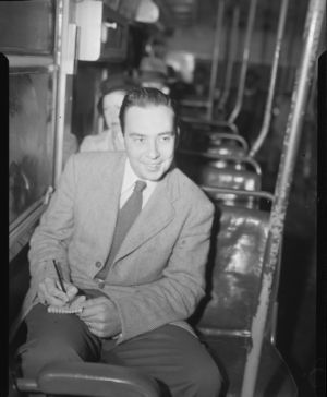 Man riding a streetcar, Atlanta, Georgia, February 1948.