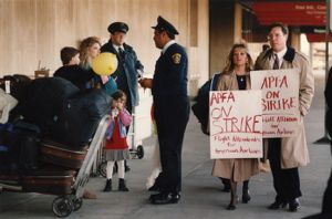 American Airlines flight attendents picketing outside Hartsfield International Airport, Atlanta, Georgia, November 18, 1993.