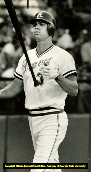 Atlanta Braves Dale Murphy tosses bat, June 1984.