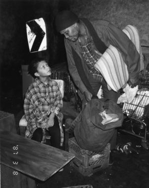 Steven Pradia and LaParre Young in Barbara Lebow's "Tiny Tim is Dead," at 7 Stages Theatre, Atlanta, Georgia, November 1991.