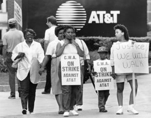 Communications Workers of America members picketing during a strike against AT&T, Atlanta, Georgia, June 4, 1986.