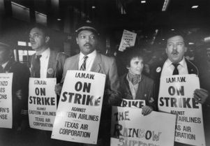 Jesse Jackson joins picketers against Eastern Airlines, Atlanta, Georgia, March 6, 1989.