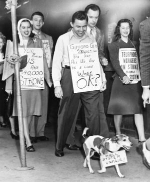 Picketing telephone workers outside Southern Bell headquarters, Atlanta, Georgia, April 1947.