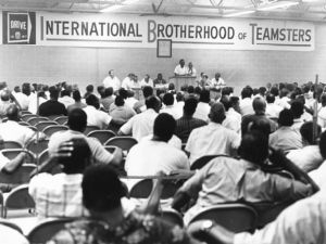 Teamsters discussing ending a strike, Atlanta, Georgia, September 20, 1970.