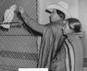 Native Americans who work for the Ringling Brothers and Barnum Bailey Circus visit the Zoo, Grant Park, Atlanta, Georgia, November 1936.