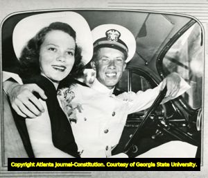 Jimmy Carter, in his Navy uniform, and Rosalynn Smith Carter on their wedding day, Plains, Georgia, July 7, 1946.