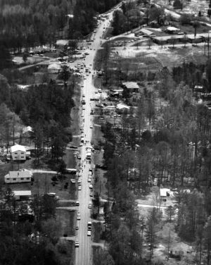 Overhead view of a plane crash, New Hope, Georgia, April 5, 1977.