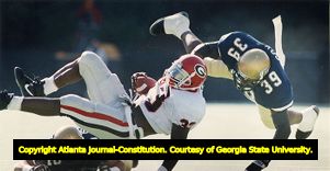 Terrell Davis, University of Georgia running back, in action against the Georgia Tech Yellow Jackets