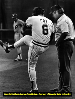 Bobby Cox kicking his hat away after being ejected by umpire Jim Quick, 1981