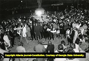 Mourners gather outside the Georgia Capital to pay tribute to Martin Luther King, 1968