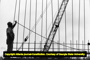 Construction worker building wire frame for MARTA, 1982